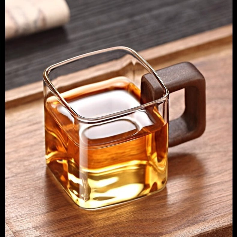 Borosilicate Transparent High Temperature Resistant Walnut Handle Single-layer Glass